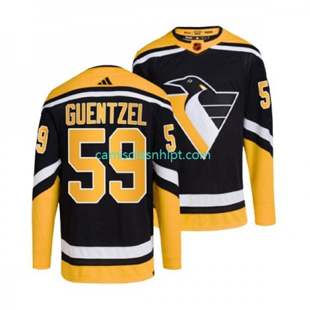 Camiseta Pittsburgh Penguins JAKE GUENTZEL 59 Adidas 2022-2023 Reverse Retro Preto Authentic - Homem